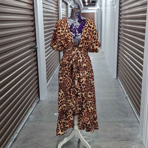 America & Beyond Large leopard print swim cover up long tie front - Picture 2 of 9